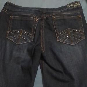 EUC- REQUEST JEAN-DEEP DARK BLUE-SIZE 13JUNIORS.- STUDDED BACK POCKETS